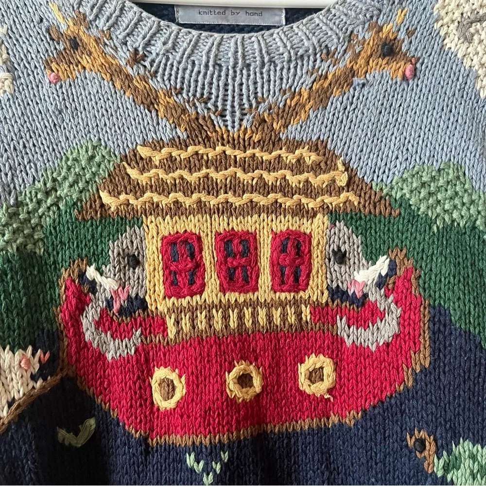 Northern Isles Hand Knit Vintage Cottagecore Chunky Oversized Crewneck Sweater L - Picture 6 of 8